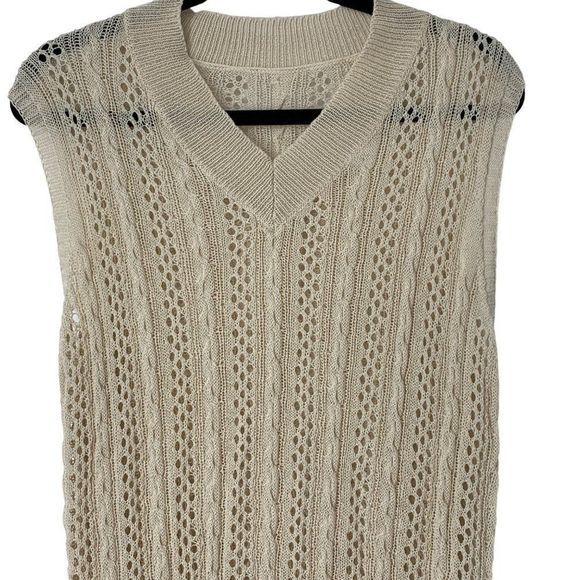Womens Shein Vest Top Lightweight Size 3X Plus Curve beige Crochet V-neck 4051 - Picture 2 of 7